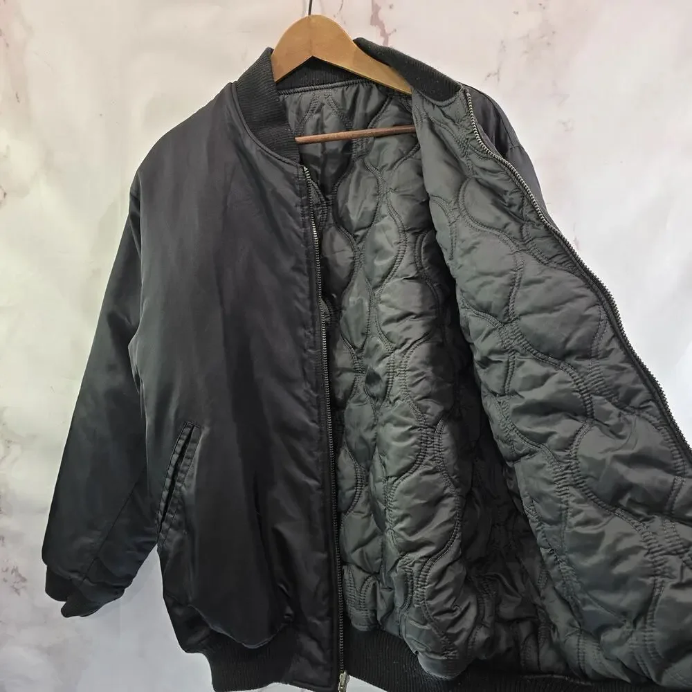 Vintage Y2K Jacket Mens Large Black Bomber Zip Sean John P Diddy Satin Coat Rare